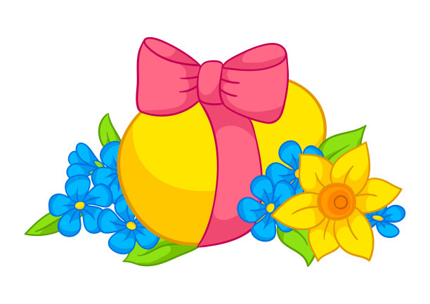 复活节快乐插画。可爱的鸡蛋和传统的鲜花庆祝。图片下载