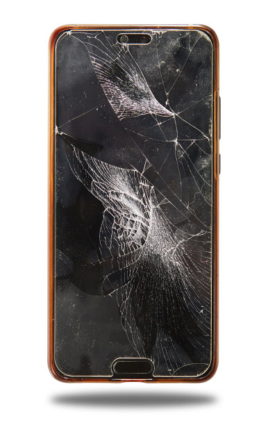 智能手机，白色背景隔离的破碎显示屏。图片下载