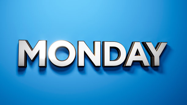 星期一3d排版拉丝金属铬字母在蓝色背景图片下载