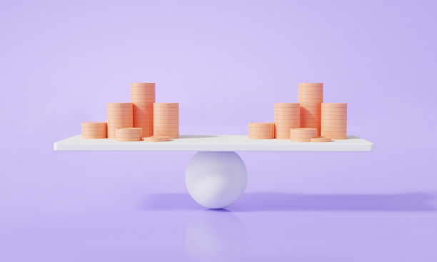 3D最小硬币堆叠在称重秤上粉红色的背景。3D渲染插图。理财业务投资，理财分析，省钱。现金，硬币，比特币。货币兑换概念。图片下载