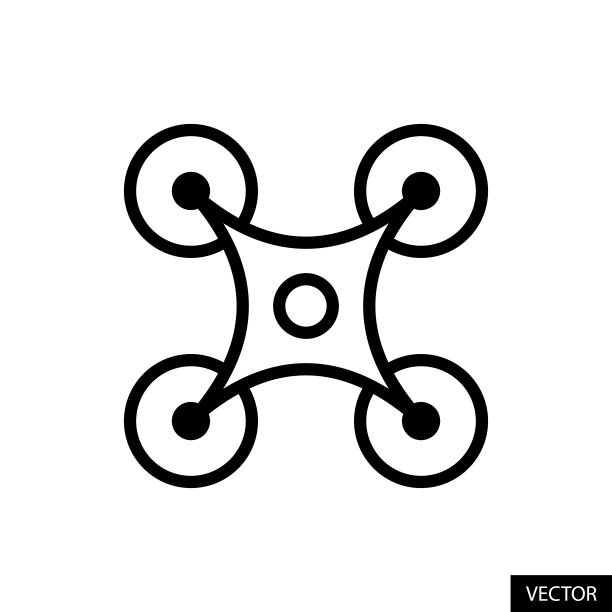 四旋翼或四旋翼无人机矢量图标在线条风格的设计隔离在白色背景上。可编辑的中风。图片下载