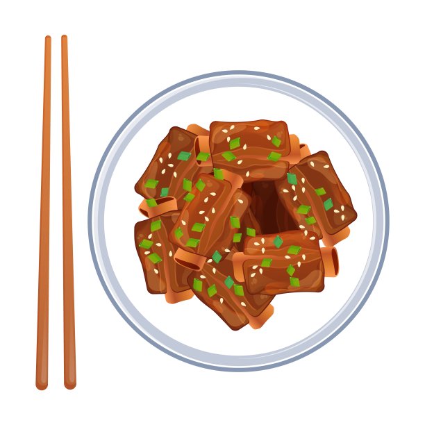 中国青葱糖醋排骨炖肉。用筷子盛在白色盘子里的亚洲食物。矢量插图隔离在白色背景上。图片下载