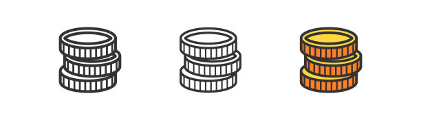 浅背景上的硬币堆栈图标。省钱的象征。美元增加，投资增加，金币成堆。轮廓、平面和彩色样式。平面设计。矢量插图。图片下载