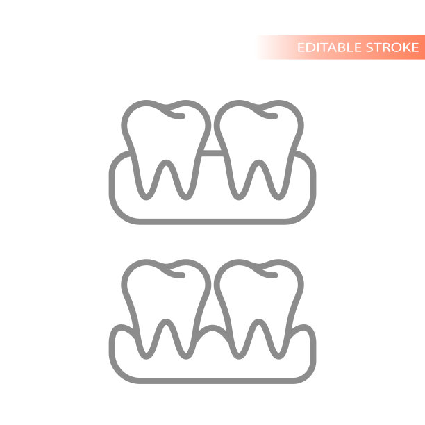 牙齿和牙龈，健康和疾病线矢量图标图片下载