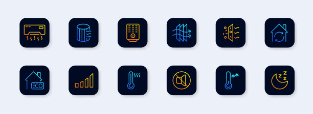 护发素组图标。空调、空气过滤、冷、热、病毒、风机、螺旋桨、温度计等。新鲜空气概念。新生变形样式。矢量线图标的业务图片下载