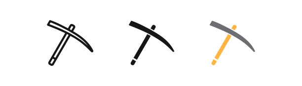 镐图标。矿工符号。镐的标志。工作工具符号。考古学图标。黑色和黄色。矢量标志。图片下载