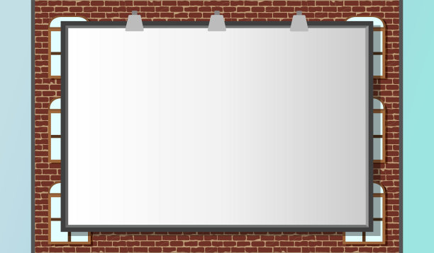 广告牌在砖墙建筑和天空的背景复制空间。平面设计矢量插图。复制空间模型模板显示图片下载