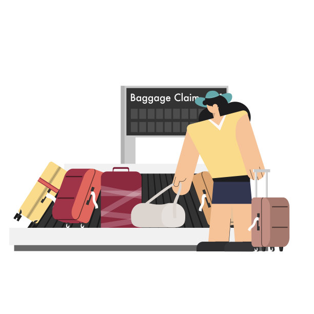 女乘客在机场从行李传送带上取行李。图片下载