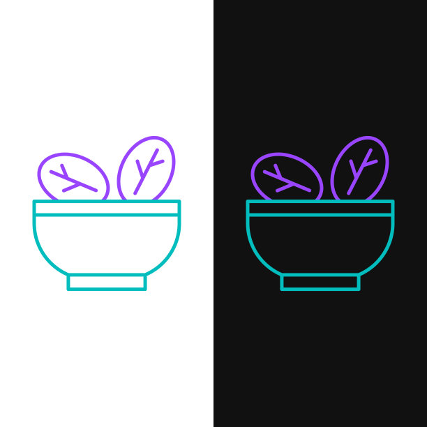 线沙拉在碗图标孤立的白色和图片下载