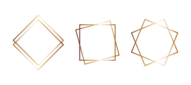 设置线性可爱的方形菱形框文本或照片。金色渐变线条装饰元素用于设计、装饰图片下载