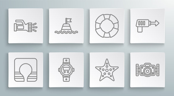 在海上设置绳索救生衣浮筒图片下载