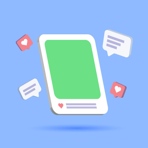 病毒式社交媒体发布的概念，蓝色背景上的相框3d风格图片下载