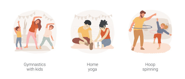 居家健身孤立卡通矢量插画套装。图片下载