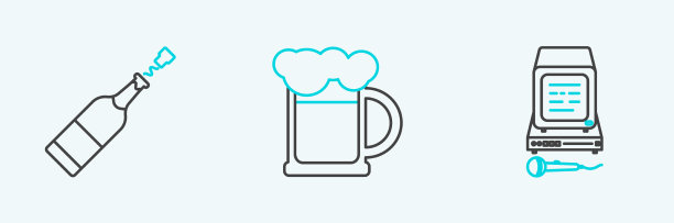 设置排队卡拉ok香槟瓶和木制啤酒图片下载