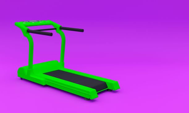 紫色背景上的运动跑步机背景的3D插图图片下载