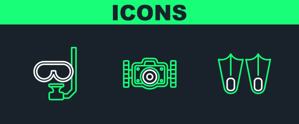 设置线橡胶脚蹼潜水面罩和通气管图片下载