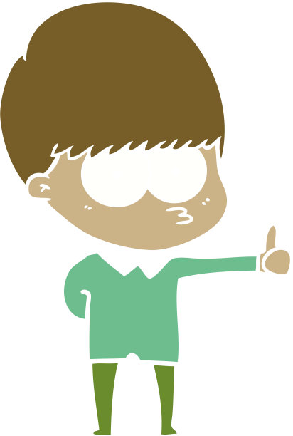 好奇的平面色彩风格卡通男孩竖起大拇指的标志图片下载