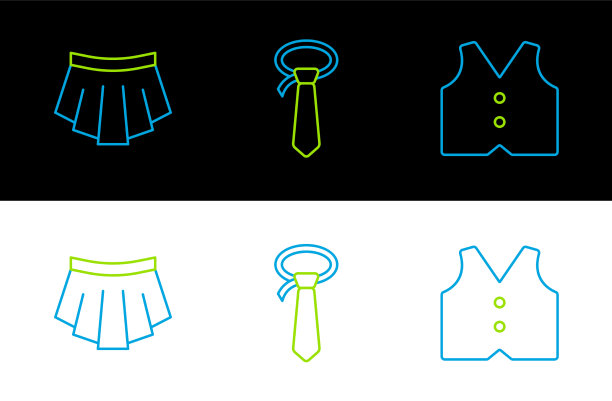 套装线条马甲、裙子和领带图标图片下载