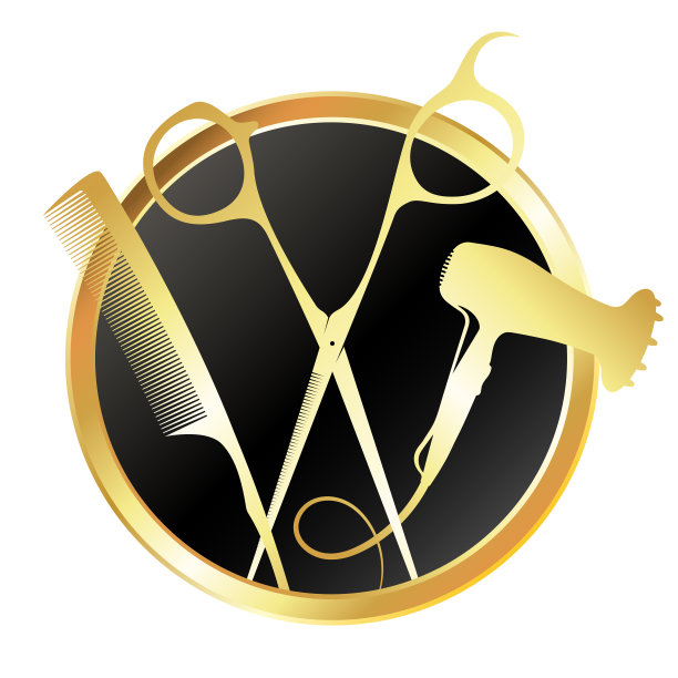 金剪刀、梳子、吹风机、金边圆盾图片下载