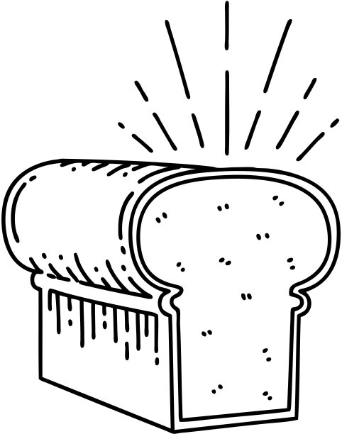 插图的传统黑线工作纹身风格的面包图片下载