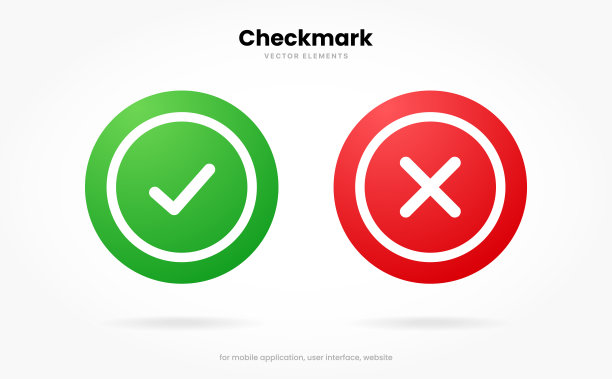 是或否图标。绿色的标记和红色的十字符号。选中标记和选中图标。批准。喜欢和不喜欢图标。X或批准或拒绝线艺术矢量图标的应用程序和网站和用户界面图片下载