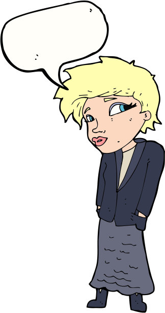 卡通女人，双手插在口袋里，有语音泡泡图片下载