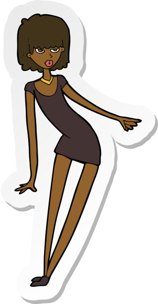 一个穿着裙子的卡通女人的贴纸图片下载