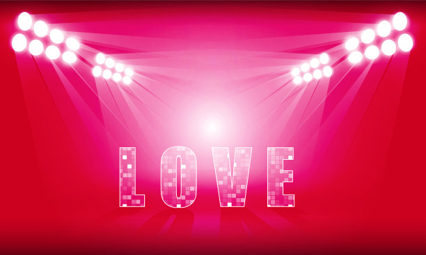 明亮的体育场爱情灯为字体和情人节快乐的背景，矢量设计图片下载