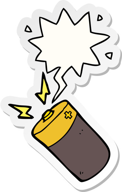 带有语音气泡贴纸的卡通电池图片下载