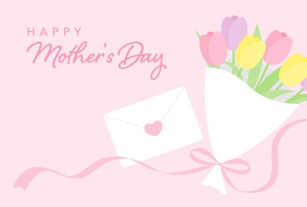 矢量背景与一束郁金香和一封信的横幅，卡片，传单，社交媒体壁纸等。图片下载