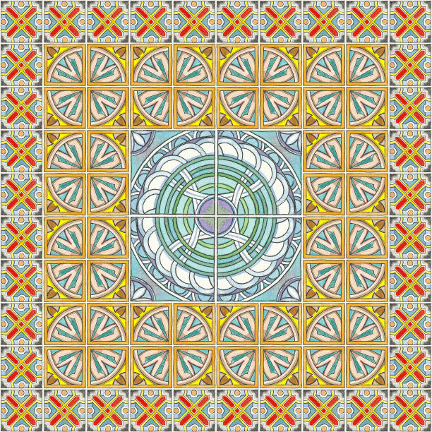 大水彩几何瓷砖图案图片下载