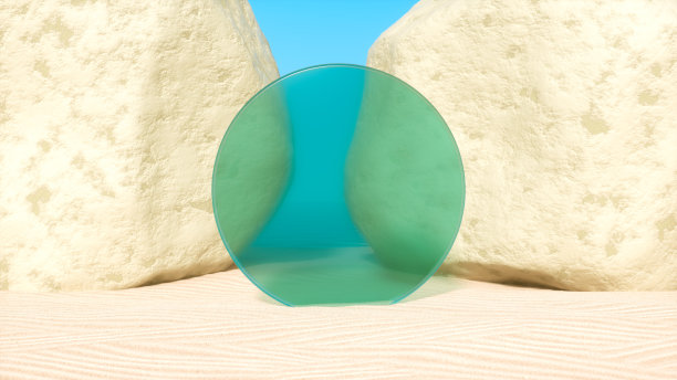 沙滩上的沙子和岩石与空旷的透明框架暑假旅行背景图片下载