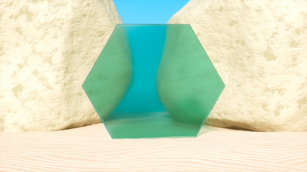 沙滩上的沙子和岩石与空旷的透明框架暑假旅行背景图片下载