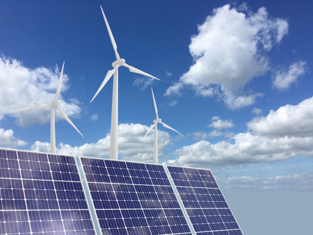 风力涡轮机太阳能电池板可再生能源图片下载