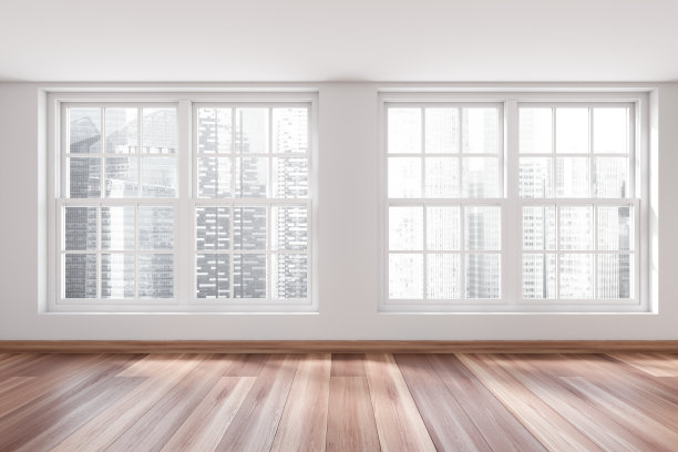 空房间内部与新加坡城市摩天大楼全景窗户图片下载