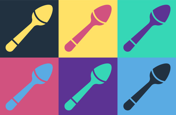 波普艺术茶匙图标孤立的颜色背景图片下载