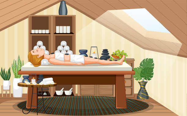 女子在温泉现场接受石头按摩图片下载