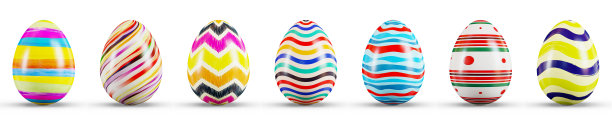 复活节彩蛋设置在透明的白色背景。三维渲染图图片下载
