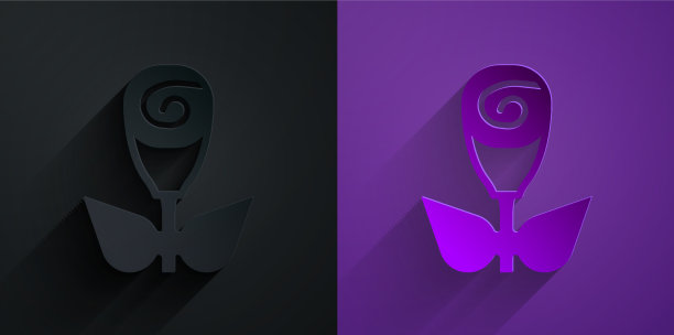 剪纸花玫瑰图标孤立在黑色上图片下载