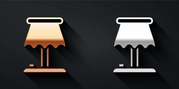金色和银色的台灯图标隔离在黑色上图片下载