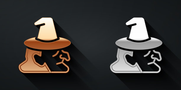 金色和银色的女巫图标隔离在黑色上图片下载