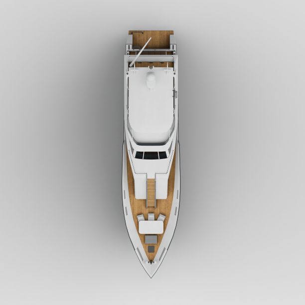 浅灰色背景上的白色游艇模型的3D渲染图片下载