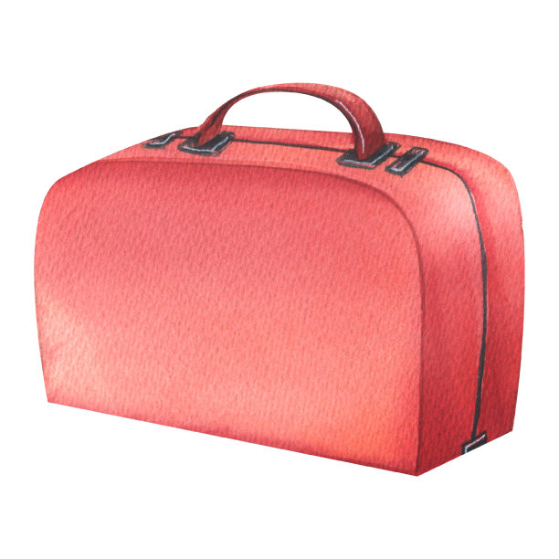 一个红色的包，一个有把手的手提箱。水彩插图。兽医集合中的隔离对象。用于装饰设计、构图。图片下载