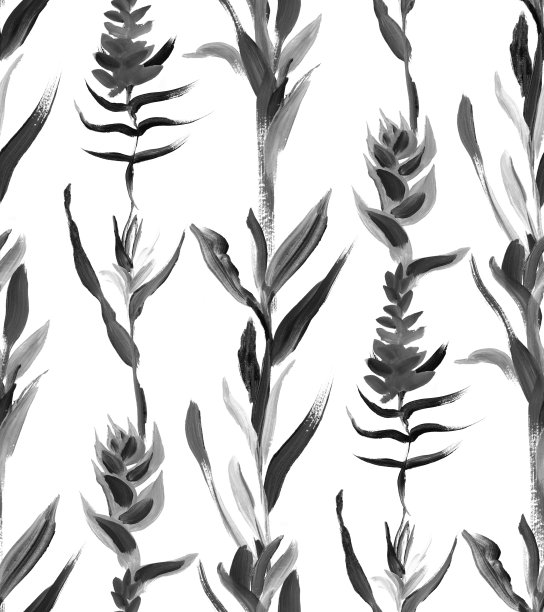 单色图案与垂直热带花卉画在干刷水粉图片下载