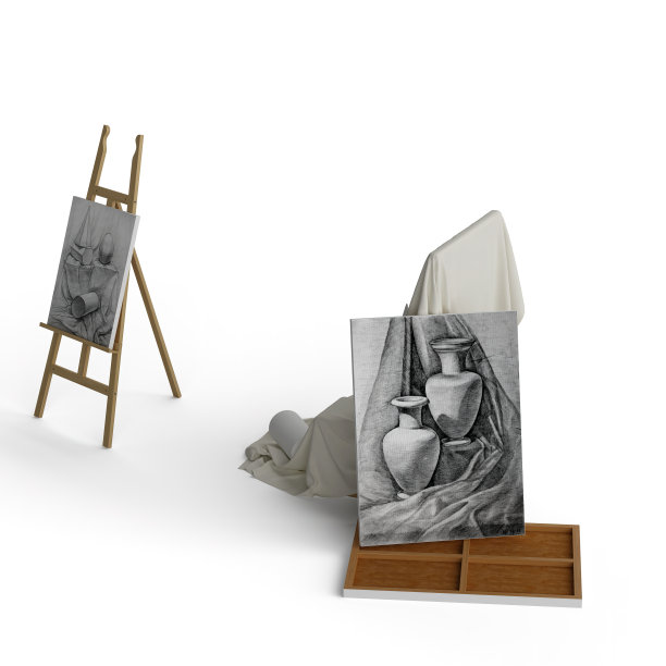 三维渲染素描自然-mort图纸孤立在一个白色背景图片下载