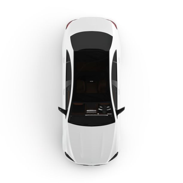 一辆豪华车的顶部视图在白色背景，3D渲染图片下载