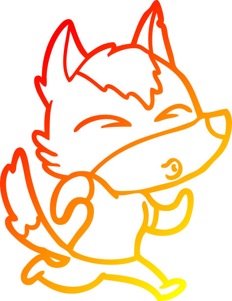 温暖的梯度线绘制的卡通狼跑图片下载