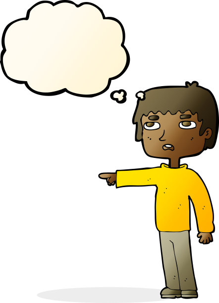 卡通男孩指着思想泡泡图片下载