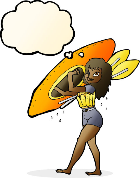 卡通女人携带独木舟与思想泡泡图片下载