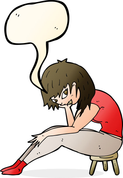 卡通女人坐在小凳子上说话泡泡图片下载